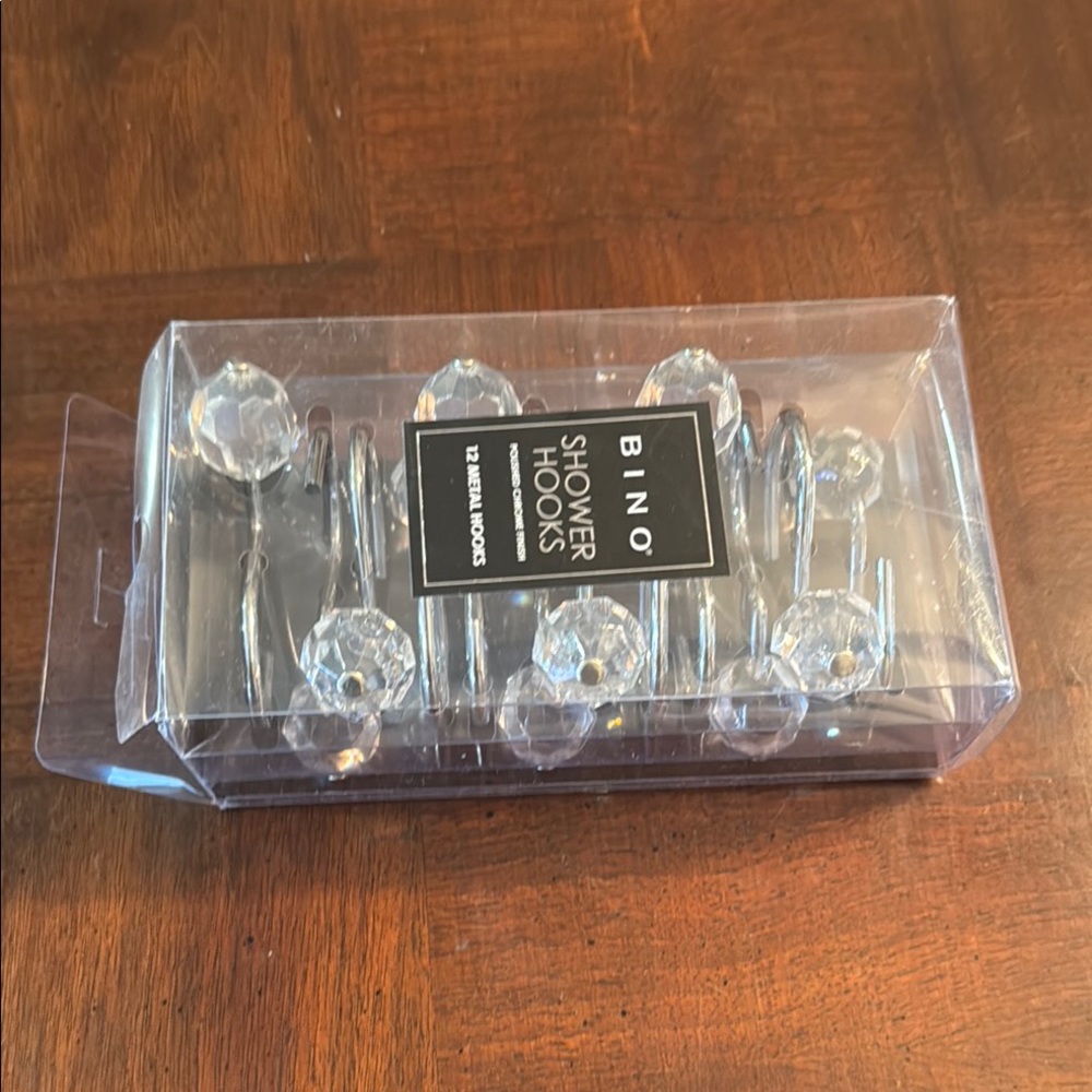 Polished Chrome Finish Crystal Ball 12 Metal Shower Curtain Hooks New